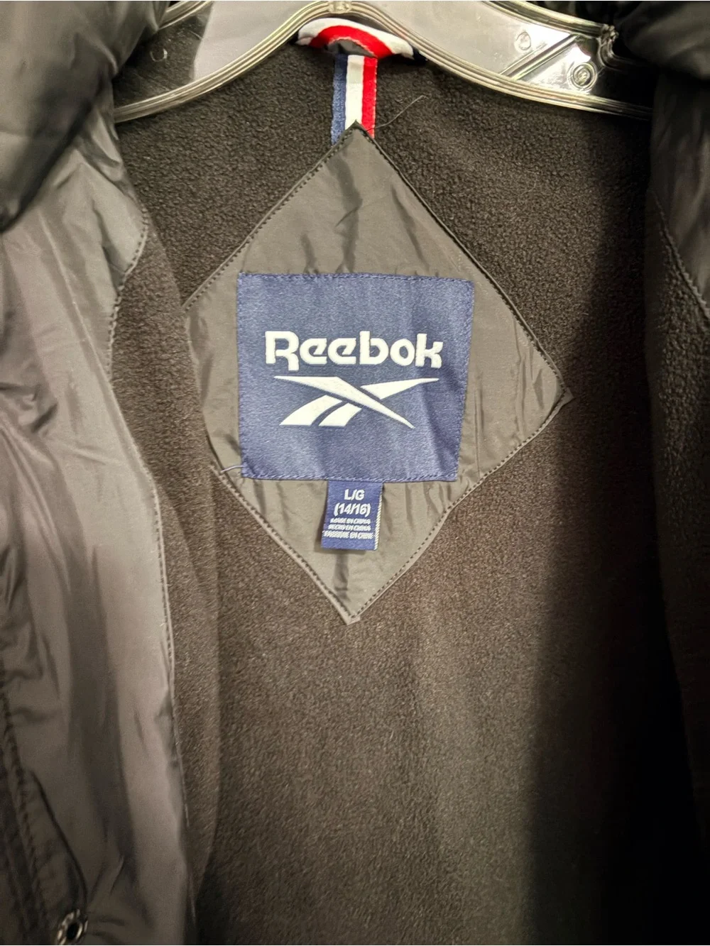 Reebok Youth 14-16 Black Quilted Puffer Jacket with Hood